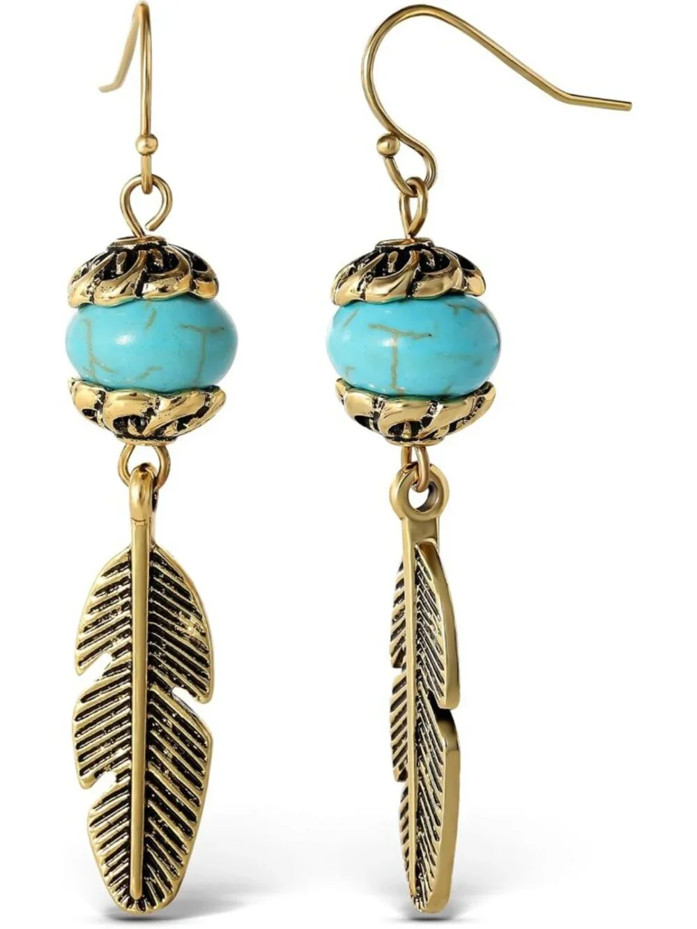 Turquoise Dangle Earrings for Women, Oxidized Gold & Silver Western Jewelry